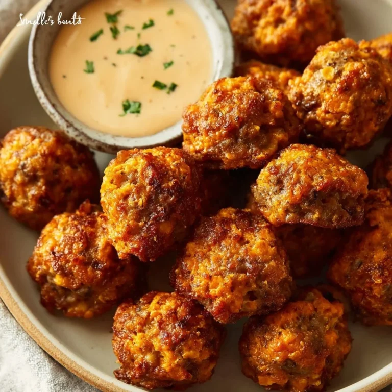 Delicious Creole sausage balls garnished with herbs and served on a platter.