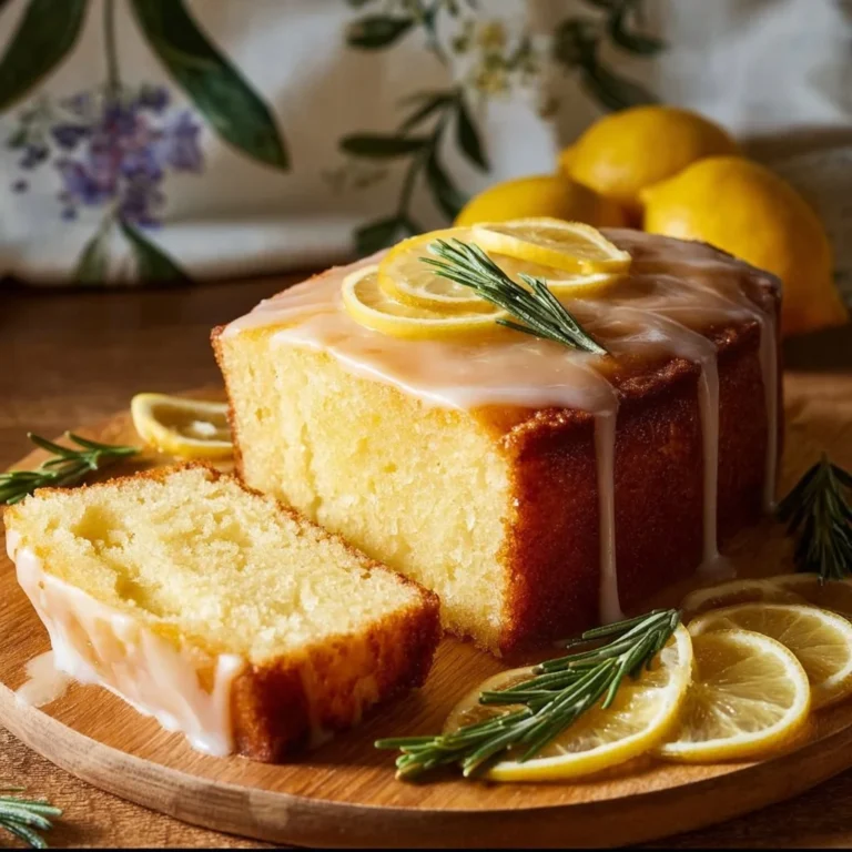 Homemade Italian Lemon Pound Cake with a lemon glaze on a wooden table