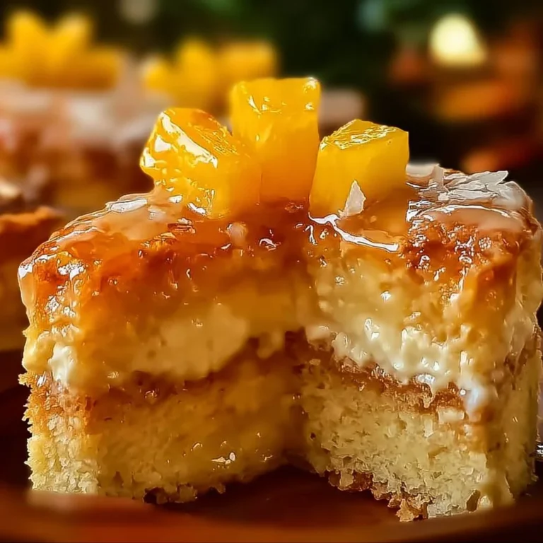 Juicy Pineapple Heaven Cake topped with fresh pineapple slices and whipped cream