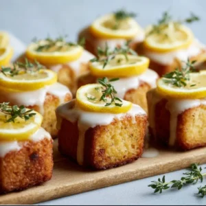 Freshly baked mini lemon drizzle cakes topped with a zesty glaze